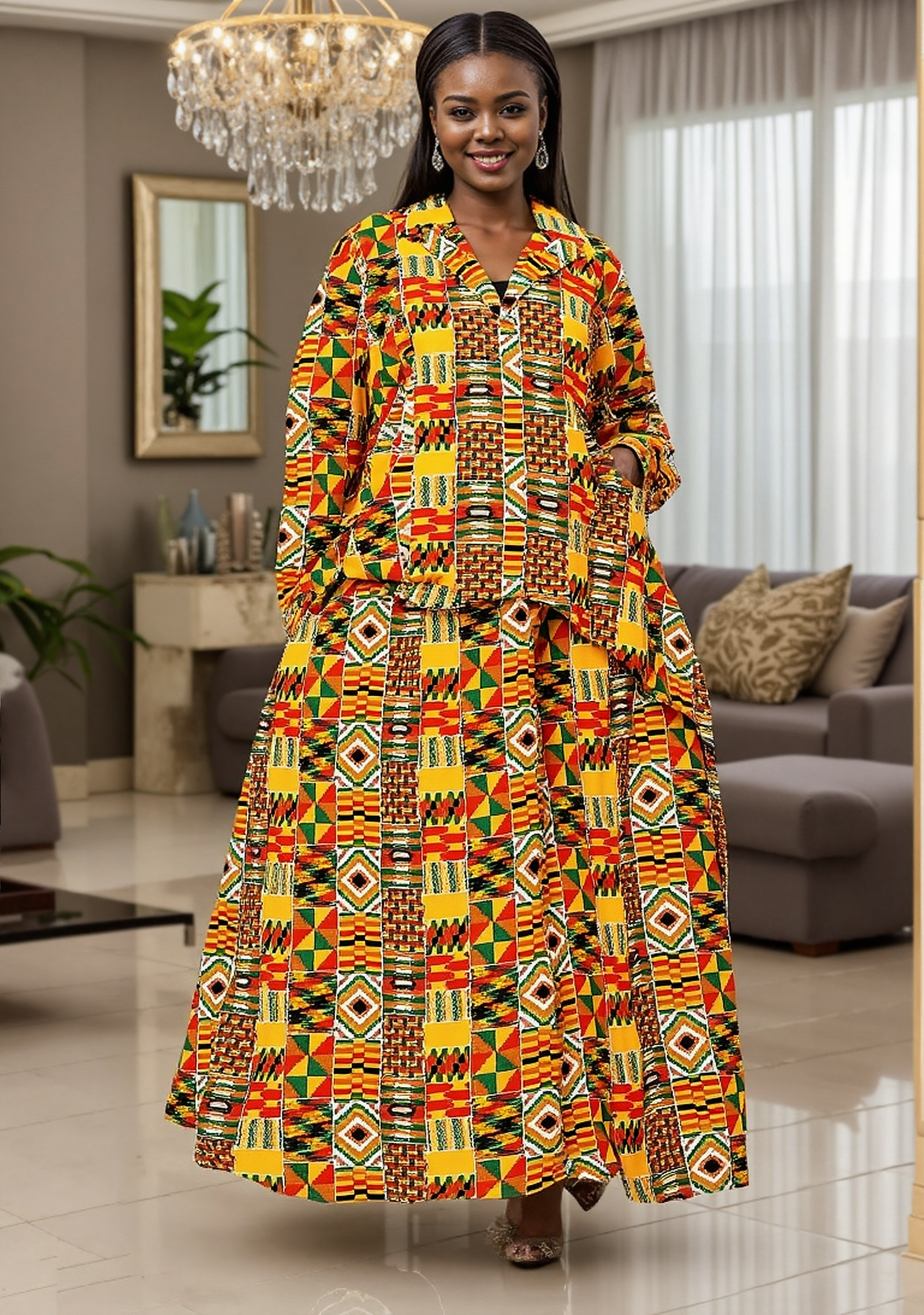 KaraChic - Wholesale Top & Skirt Set - Women's - 7906 P (Skirt Set) - African Print 2pc Top & Skirt Set2
