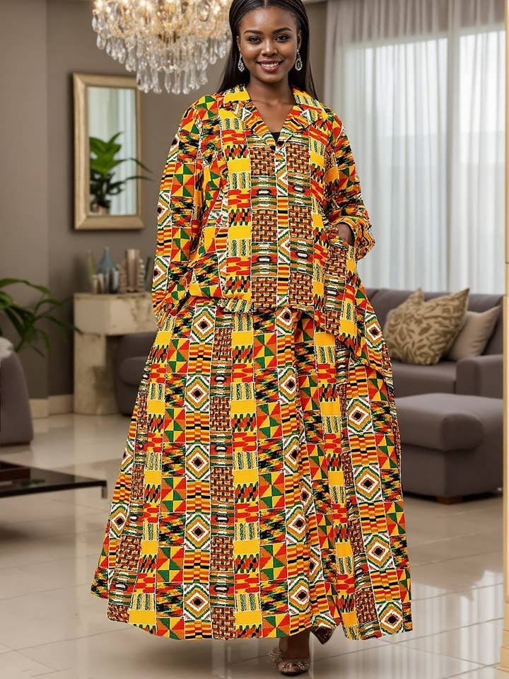 KaraChic - Wholesale Top & Skirt Set - Women's - 7906 P (Skirt Set) - African Print 2pc Top & Skirt Set2