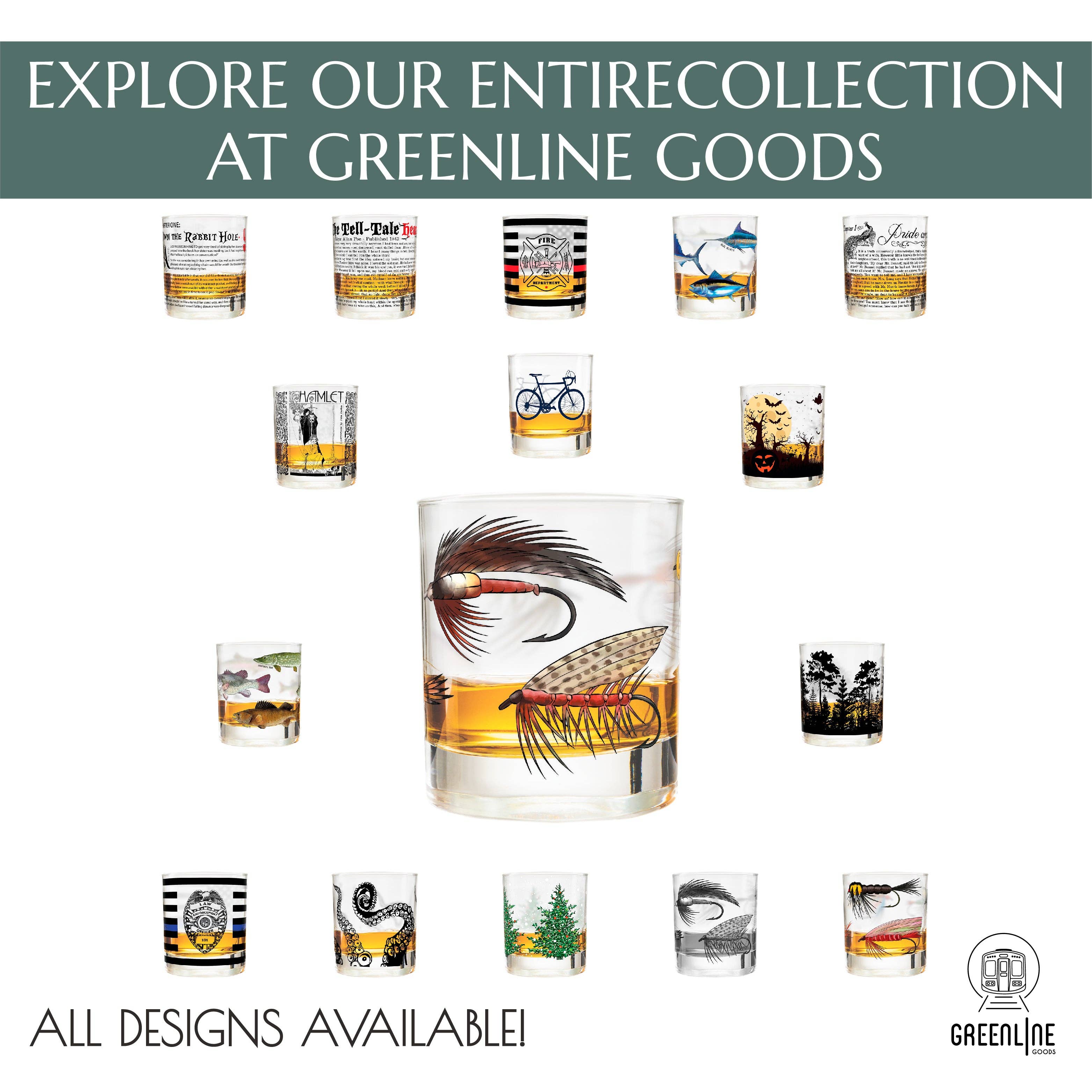 Greenline Goods - Wholesale Cocktail/Liquor Glass - Fly Fishing Lures Whiskey Glass Set8