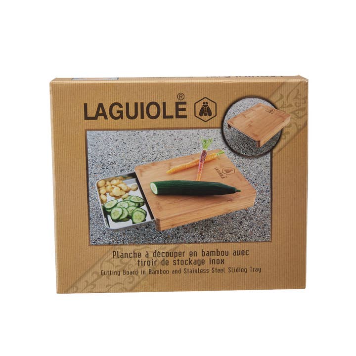 Laguiole - Wholesale Cutting Board - Lagiuole Bamboo Cutting Board with Stainless Steel Storage Drawer5