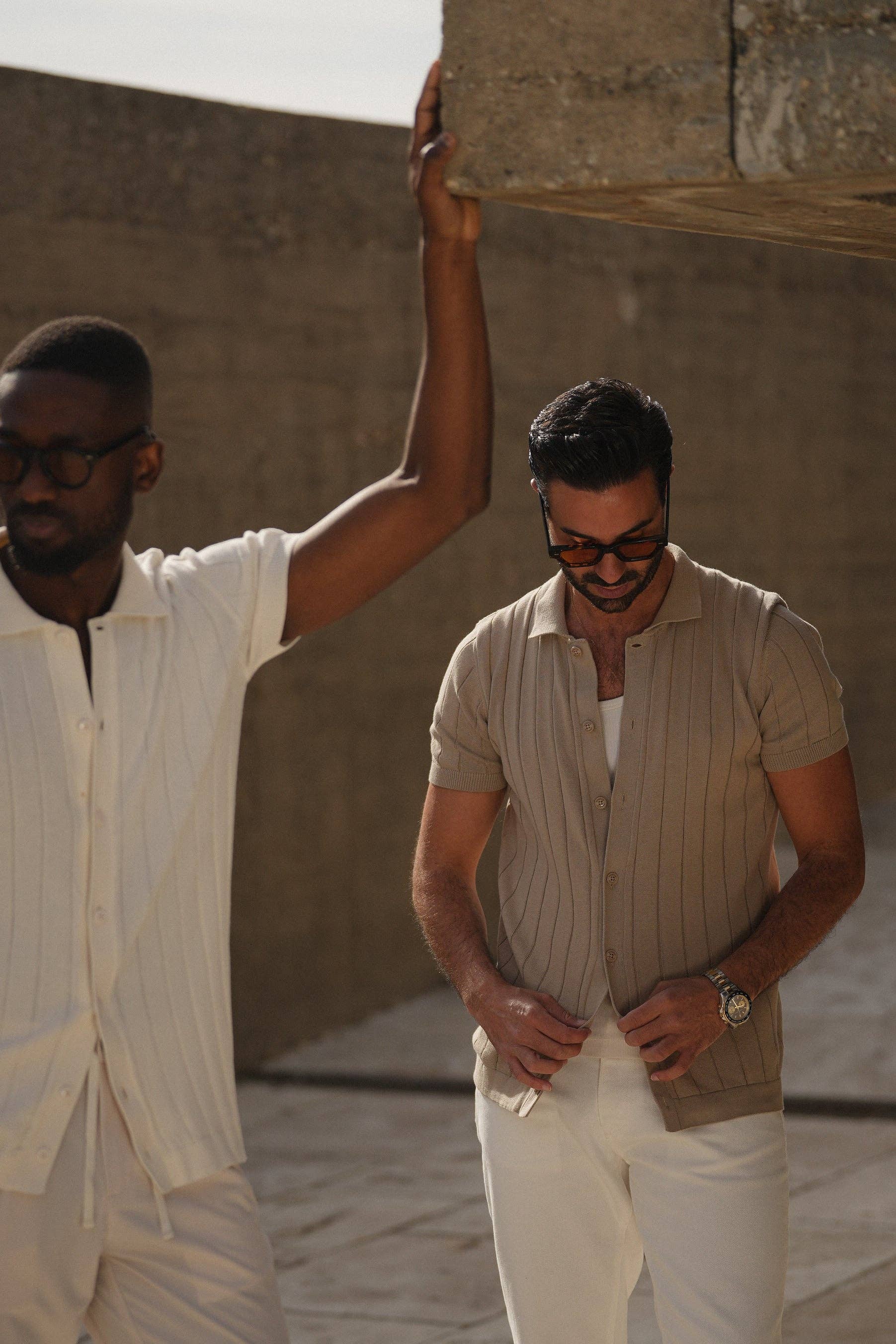 Off White Beige KNITTED CUBAN COLLAR TAUPE SHIRT for wholesale on Faire4