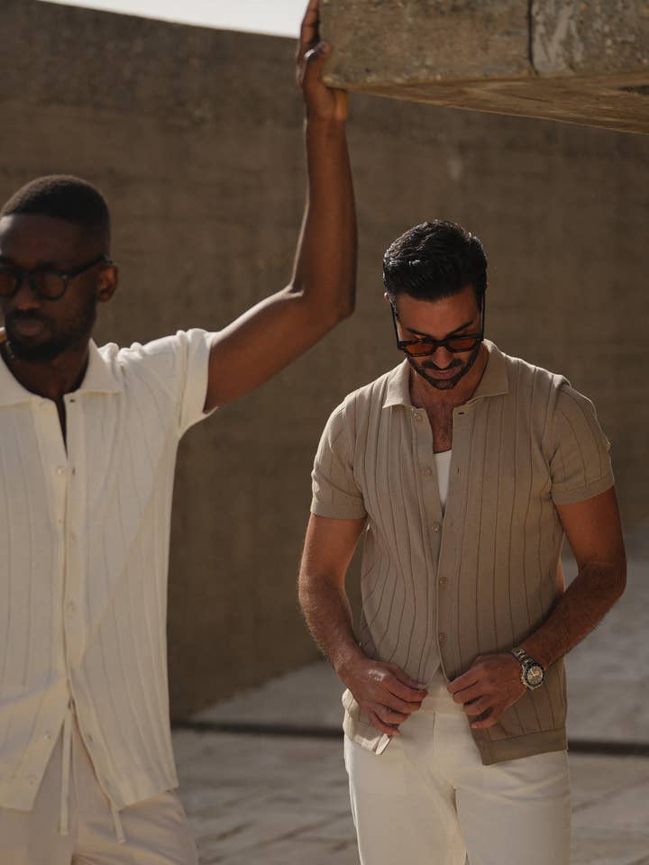 Off White Beige KNITTED CUBAN COLLAR TAUPE SHIRT for wholesale on Faire4