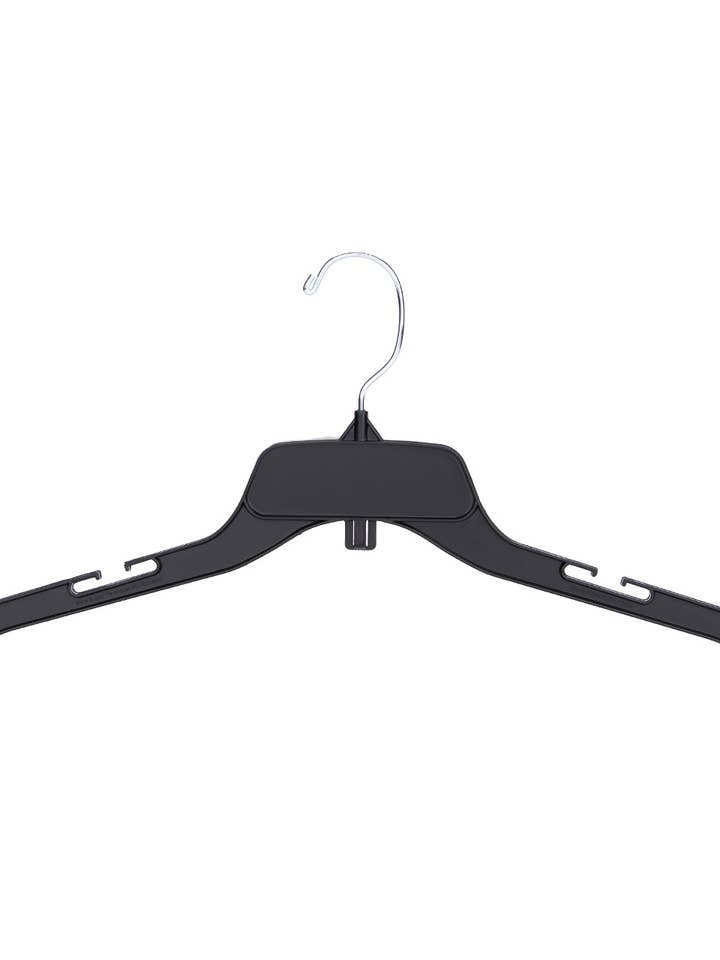 17" Black Plastic Break-Resistant Dress Hanger - Case of 100 for wholesale by Store Supply Warehouse