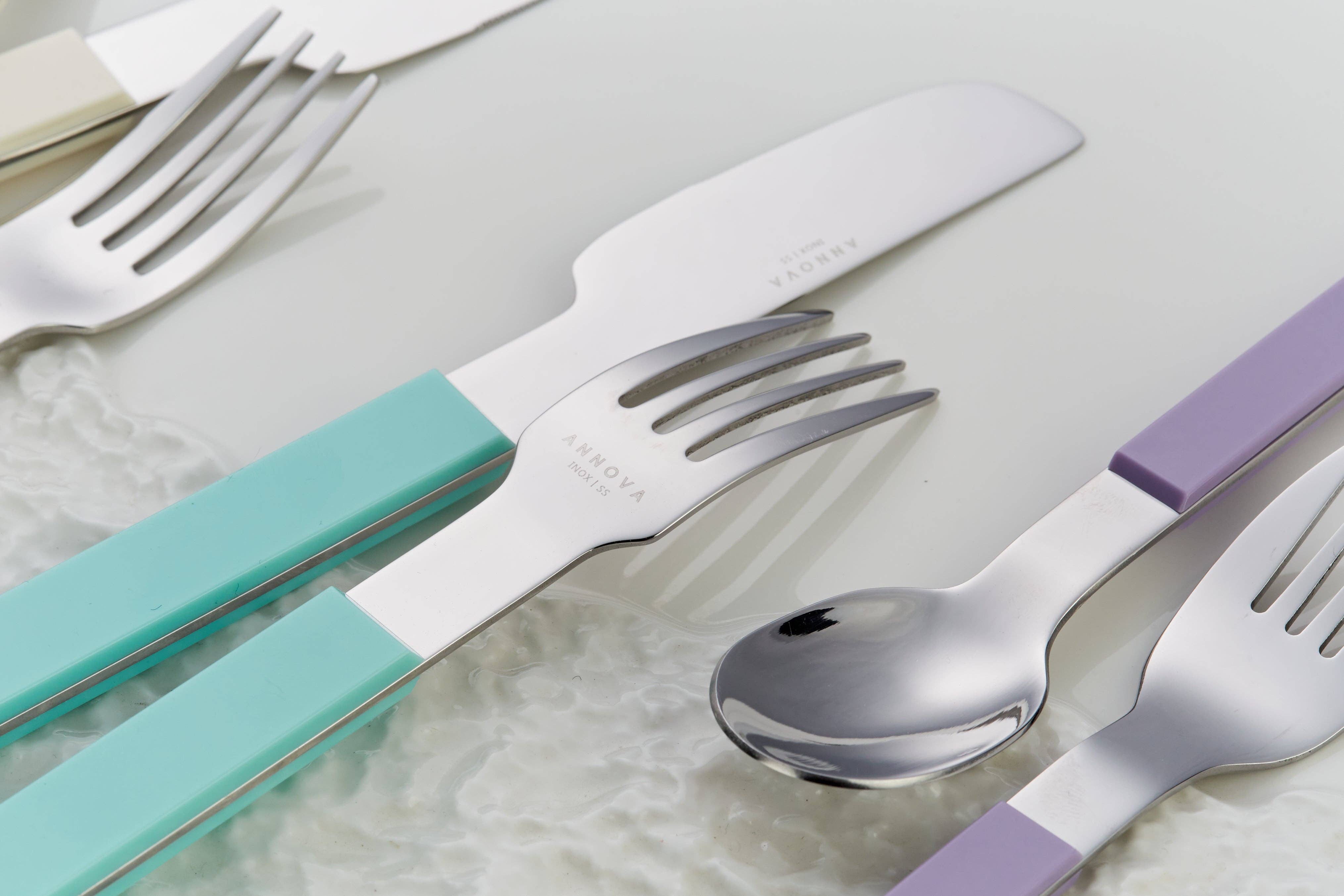 ANNOVA - Wholesale Flatware Set - ANNOVA Block Handle Silverware Set 20 Pieces Color Modern Style Flatware44