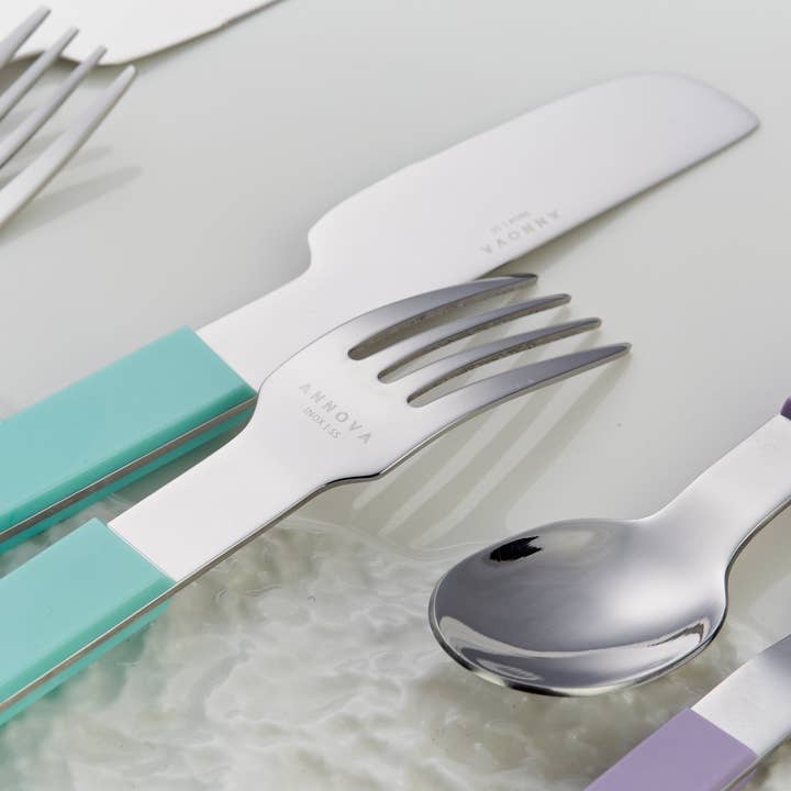 ANNOVA - Wholesale Flatware Set - ANNOVA Block Handle Silverware Set 20 Pieces Color Modern Style Flatware44