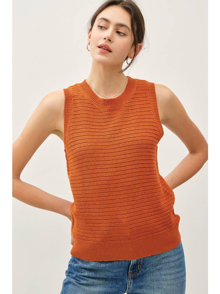 Be Cool - Wholesale Knit Sweater - Women's - ROUND NECK RELAXED FIT RIB SWEATER TANK