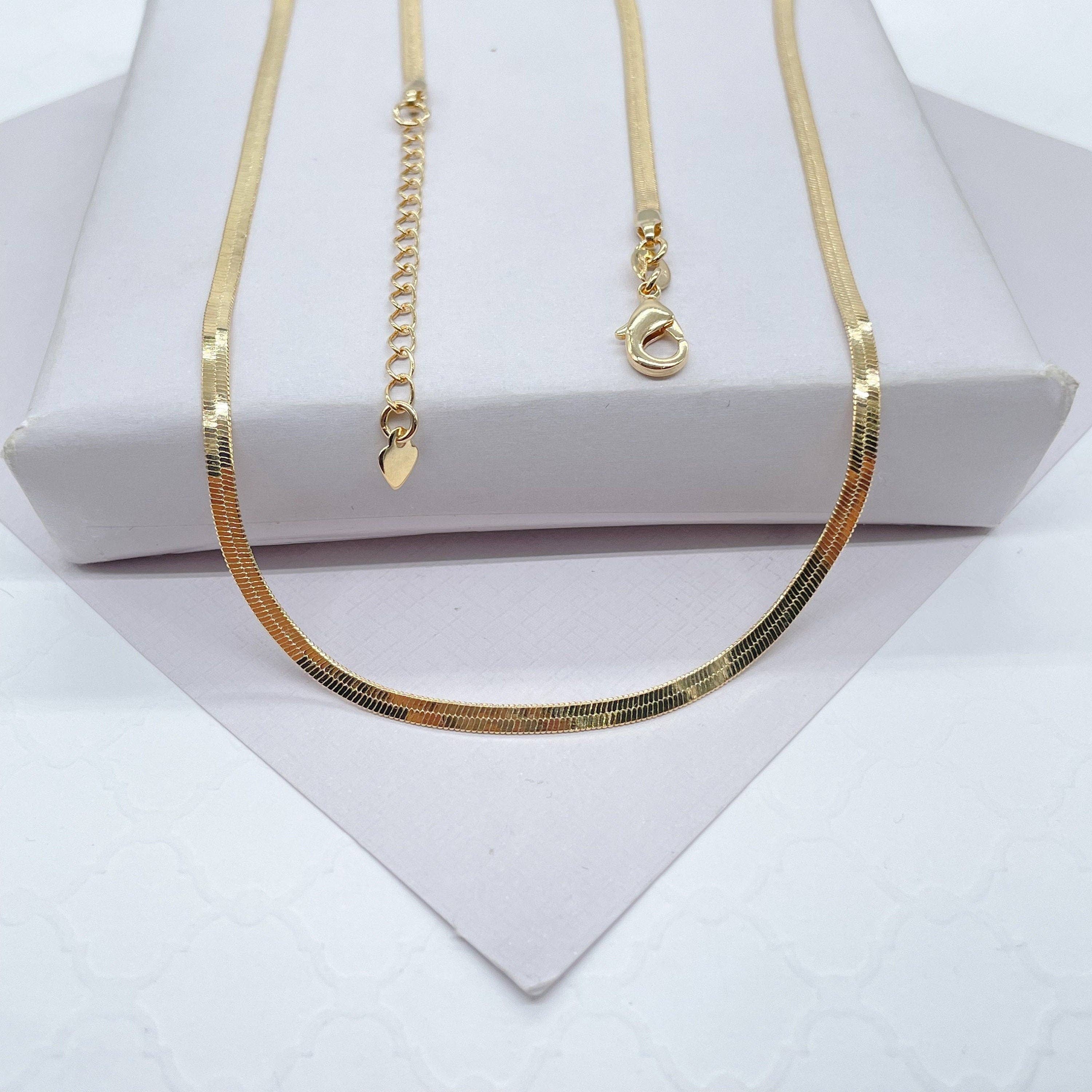 Milie - Wholesale Link & Chain Necklace - 18K Gold Filled Flexible 16"Herringbone 2mm and 2.5mm Chain2