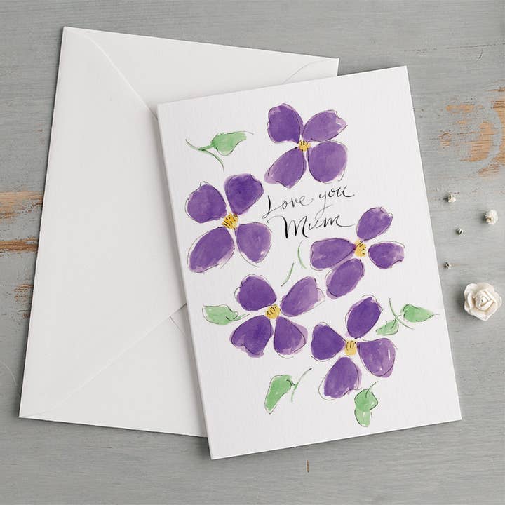 'Love You Mum' Clematis Mother's Day Card for wholesale by Gabrielle Solly Illustration