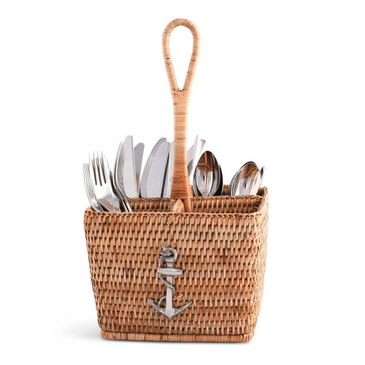 Vagabond House - Wholesale Flatware Caddy - Anchor Hand Woven Wicker Rattan Flatware Caddy