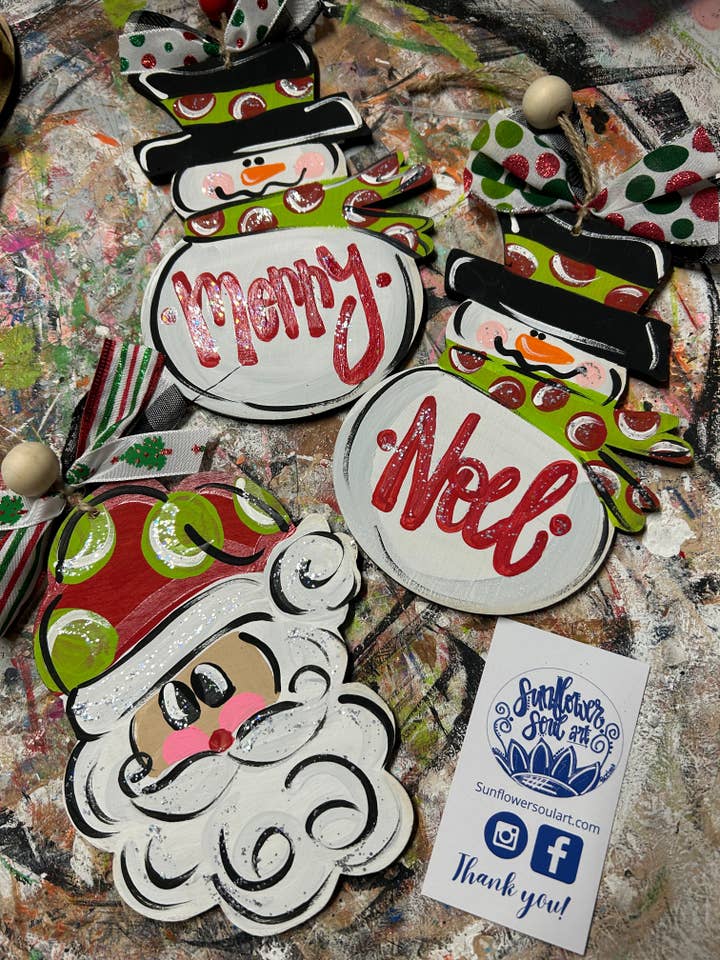 Santa or snowman ornaments for wholesale by Sunflower Soul Art