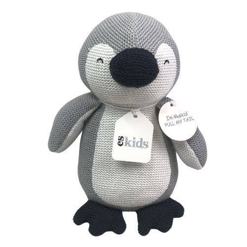 Knitted Musical Penguin - Grey - 22cm for wholesale by ES Kids
