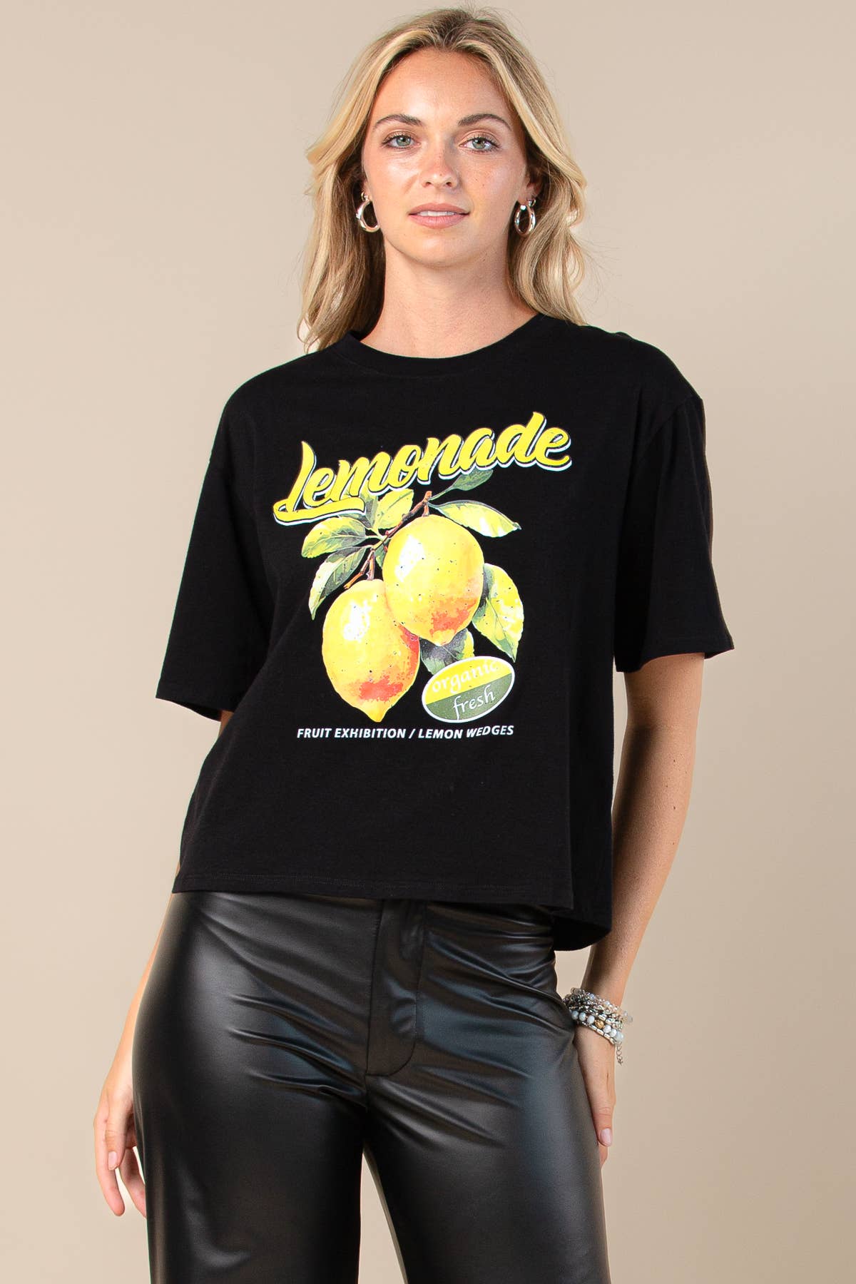 Black T1622-5823-Miriam Organic Lemon Print Oversize Tee for wholesale on Faire1