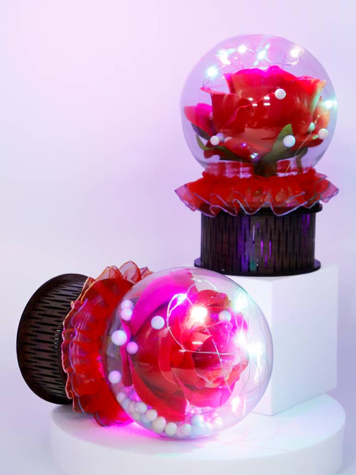 Mini Rose Glass Globe LED Light Stand - 6 Inch for wholesale by Cap Zone