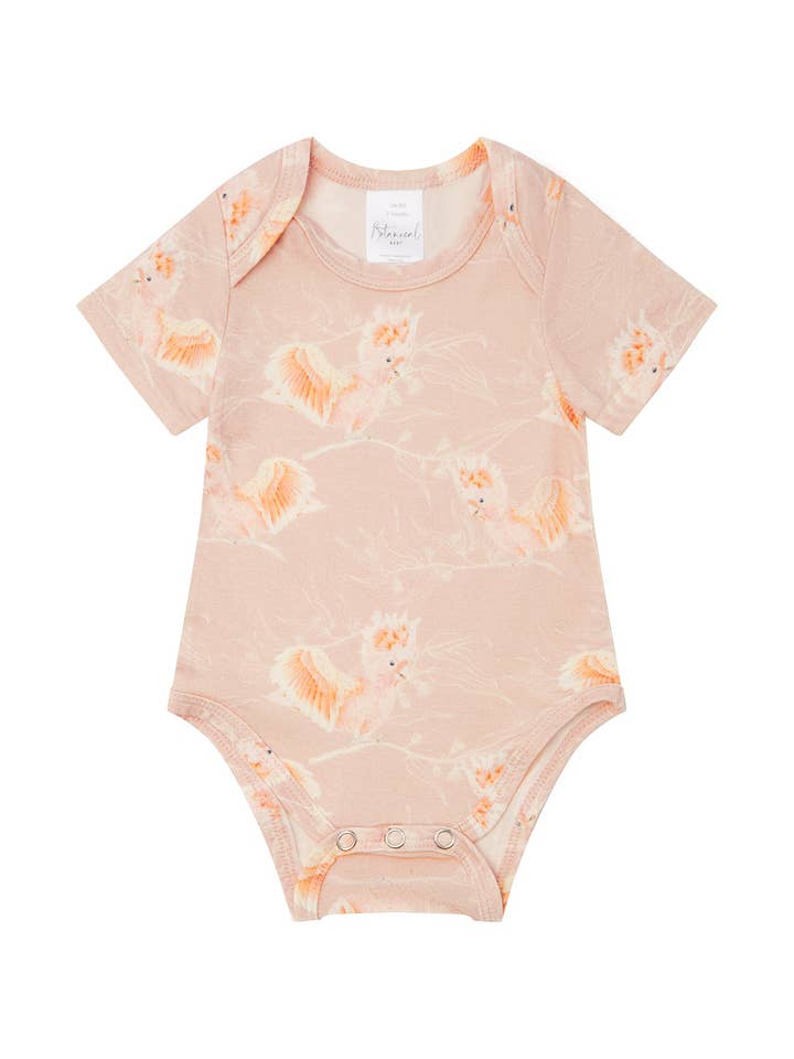 Organic Bodysuit in Pink Cockatoo for wholesale by Botanical Baby