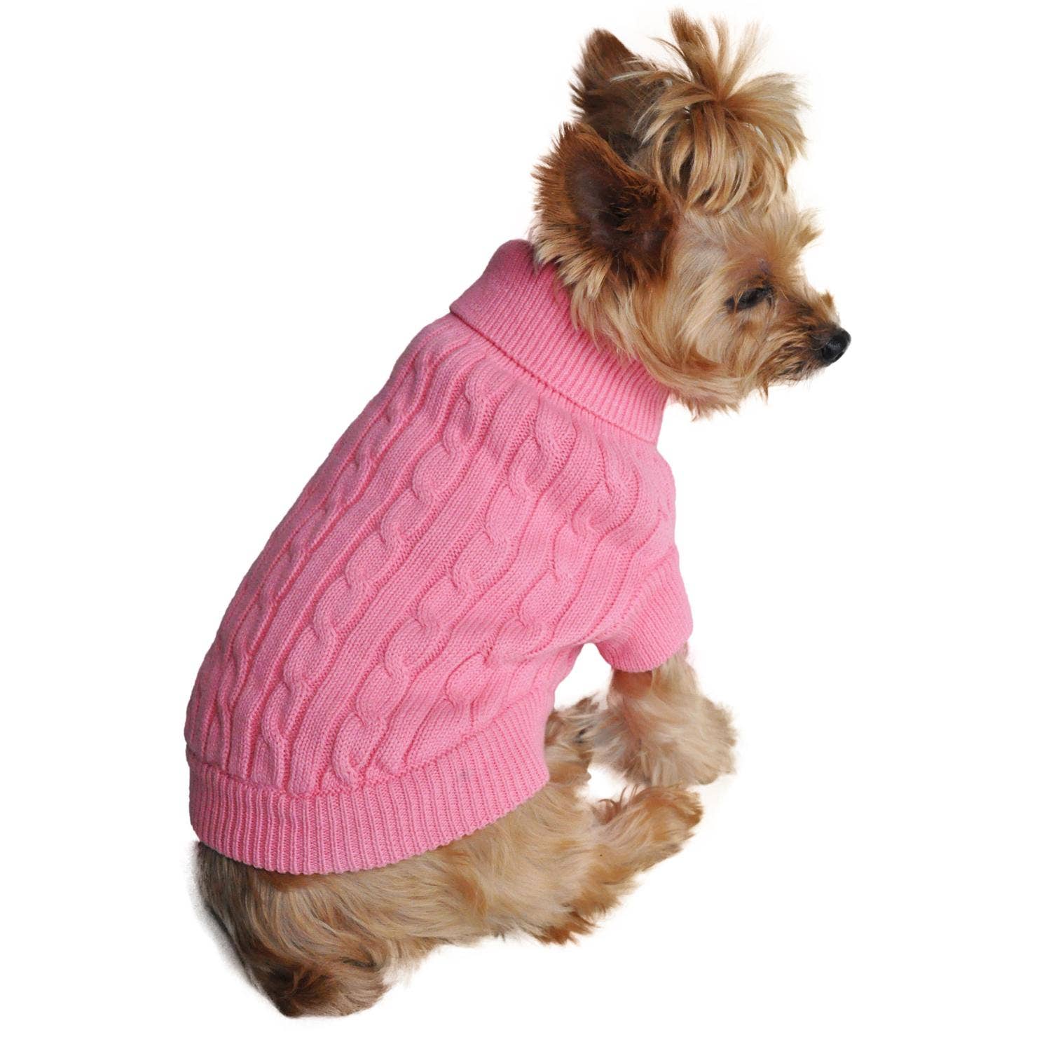 Doggie Design – Großhandel Haustier-Pullover – Hund – Hundepullover aus gekämmter Baumwolle mit Zopfmuster, Bonbonrosa1