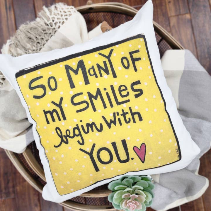 So Many Smiles Pillow for wholesale by Julie Abbott Art