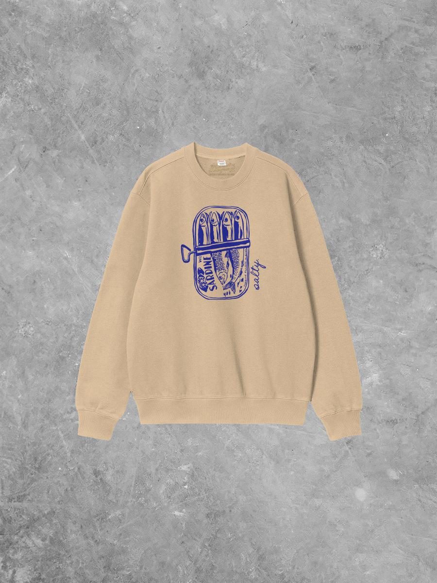 The Clandestine Underground - Vente Sweat-shirt à imprimés – unisexe - Sweat-shirt en coton Boxy Fisherman, Sardines Salées0