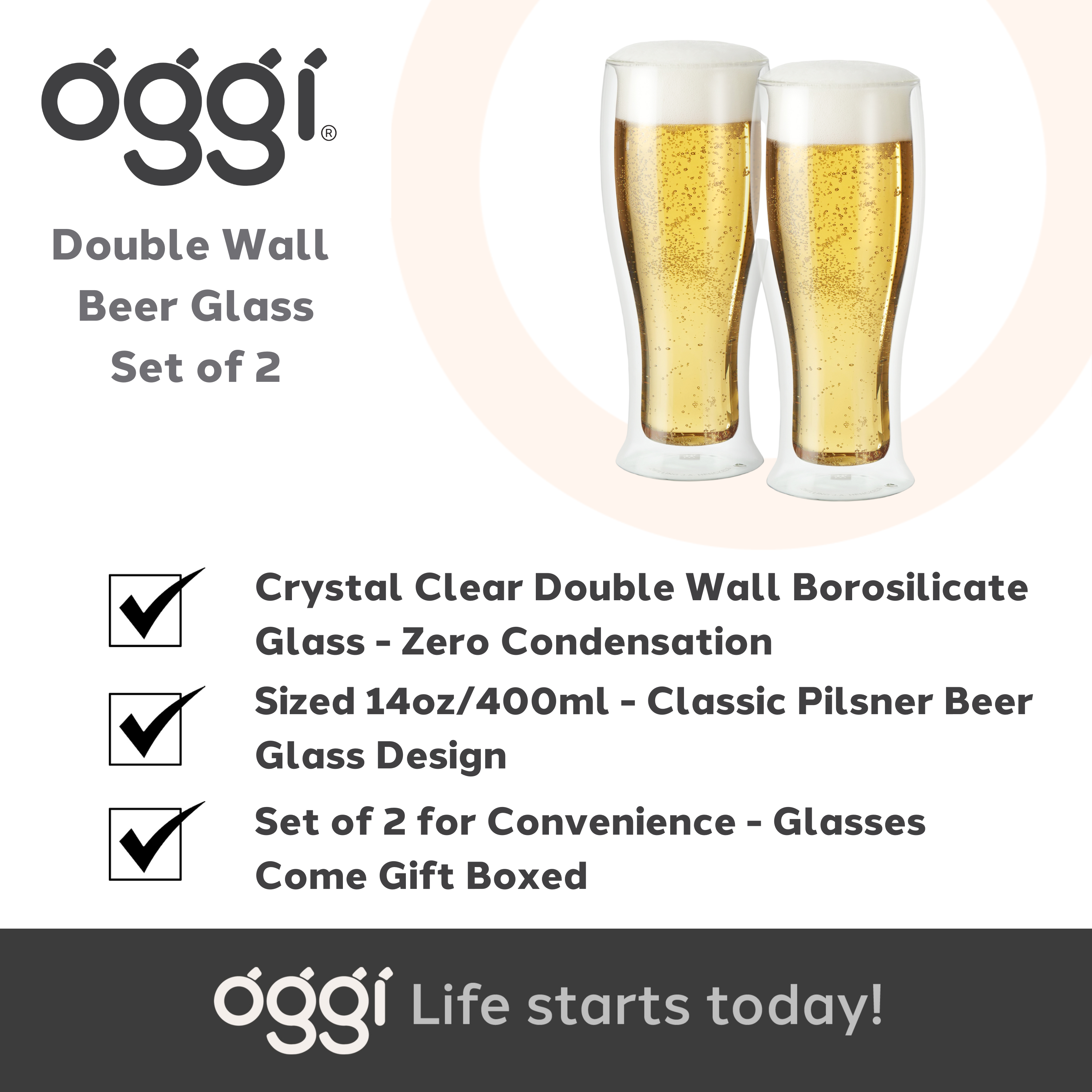 Oggi – Großhandel Bierglas/-becher – Bierglas - Doppelwandig 14oz / 400ml, 2er-Set4