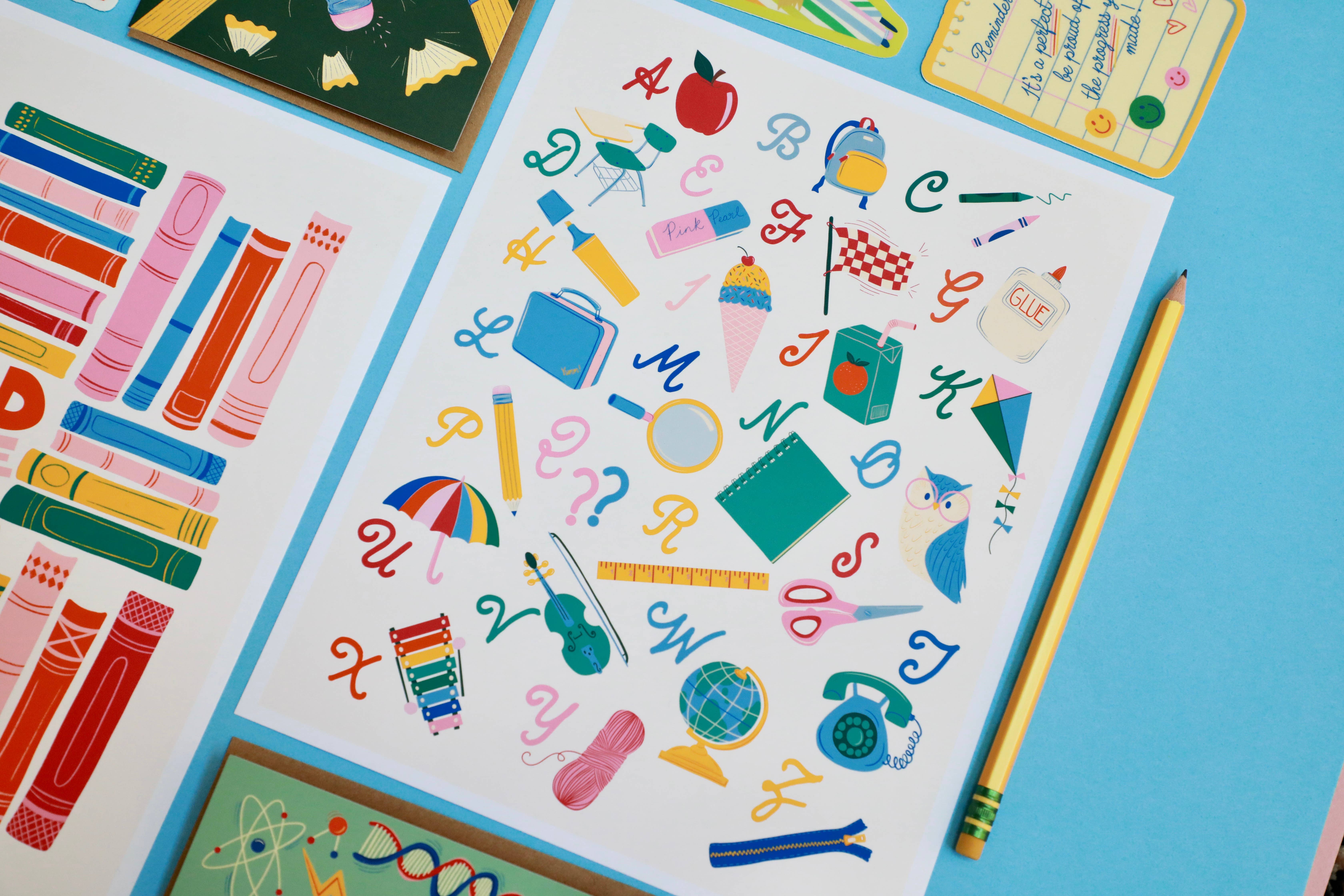 DorothyDear - Wholesale Art Print - School Supplies Alphabet Wall Art Print2