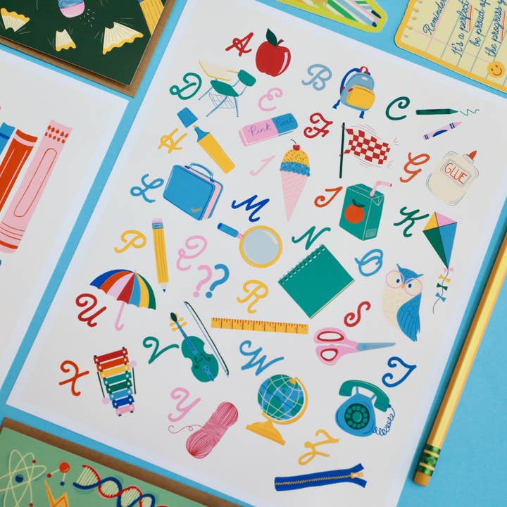 DorothyDear - Wholesale Art Print - School Supplies Alphabet Wall Art Print2