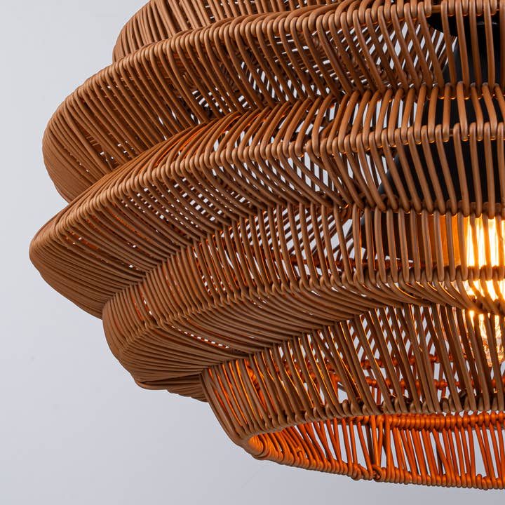 ELE Light & Decor - Vente Lustre/Suspension - Suspension en rotin côtier d'extérieur à 1 lumière avec abat-jour marron10