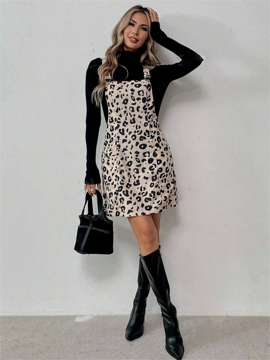 LEOPARD POCKET CASUAL ADJUSTABLE STRAP DRESS for wholesale on Faire1