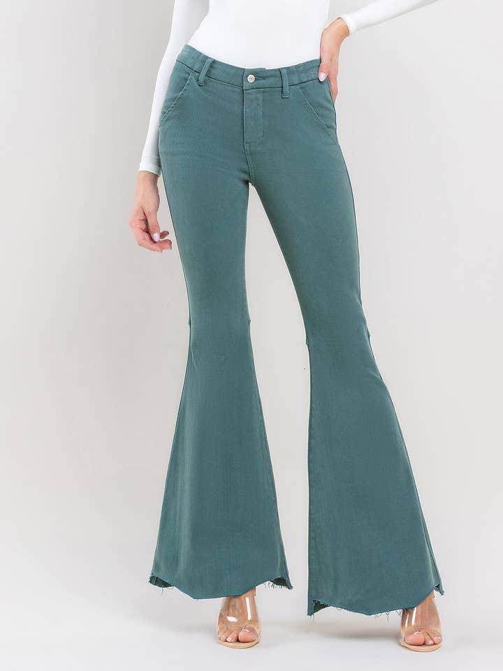 HIGH RISE CLEAN CUT RAW HEM SUPER FLARE JEANS V3430 for wholesale by VERVET by FLYING MONKEY