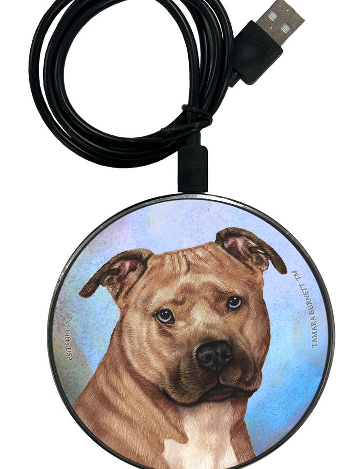 Carregador de Telemóvel Zoomies Pit Bull Castanho e Branco Estilo 2 - Orelhas Não Cortadas por atacado de Pet Gifts USA, LLC