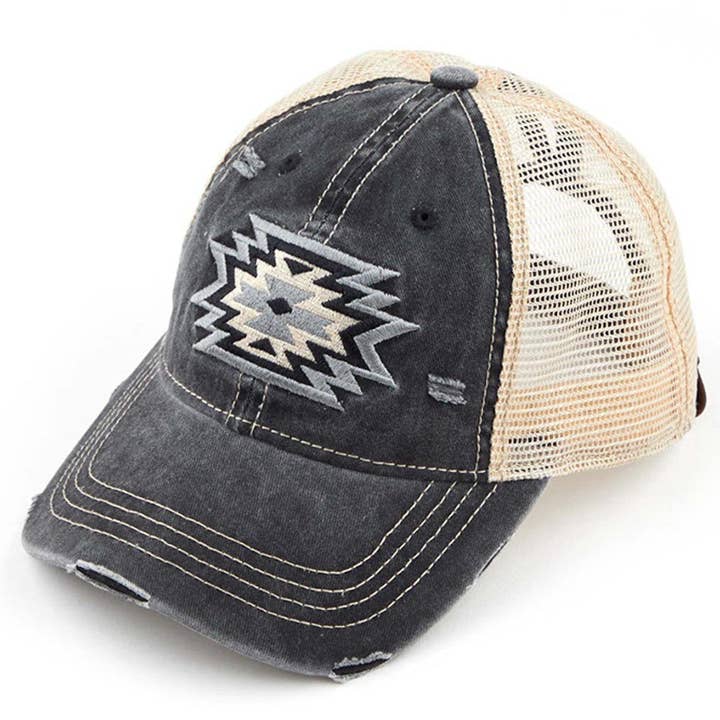 C.C Aztec Patch Mesh Pony Cap for wholesale by Madeline Love