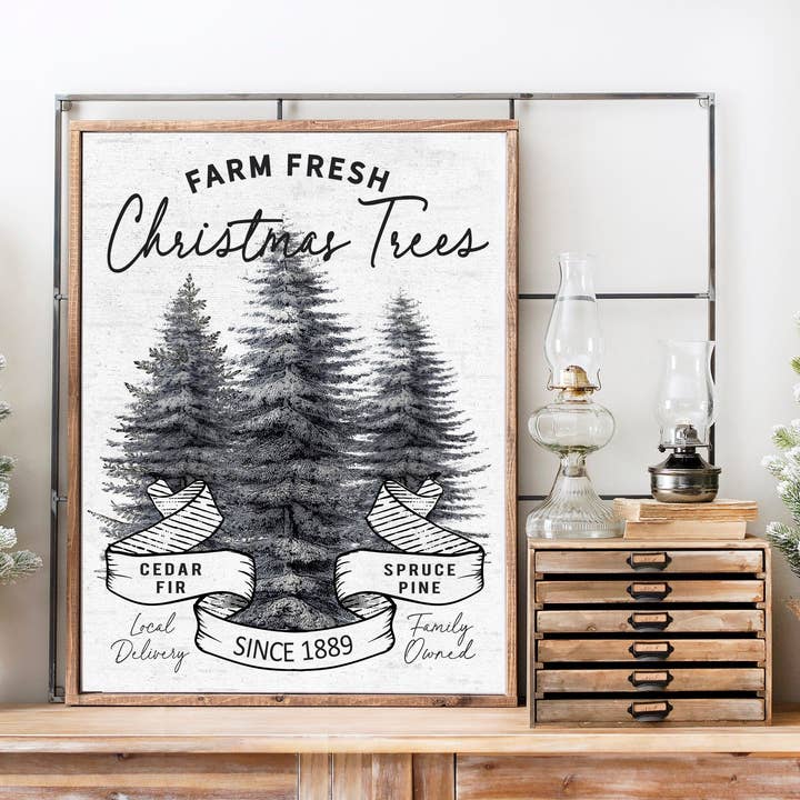 Illustration vintage d'arbres de Noël frais de ferme pour la vente par Lettered & Lined
