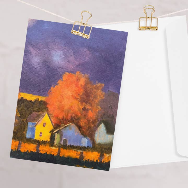 Ciel violet - Carte de vœux paysage de campagne automnal pour la vente par Kelly Beyer Art Cards & Prints