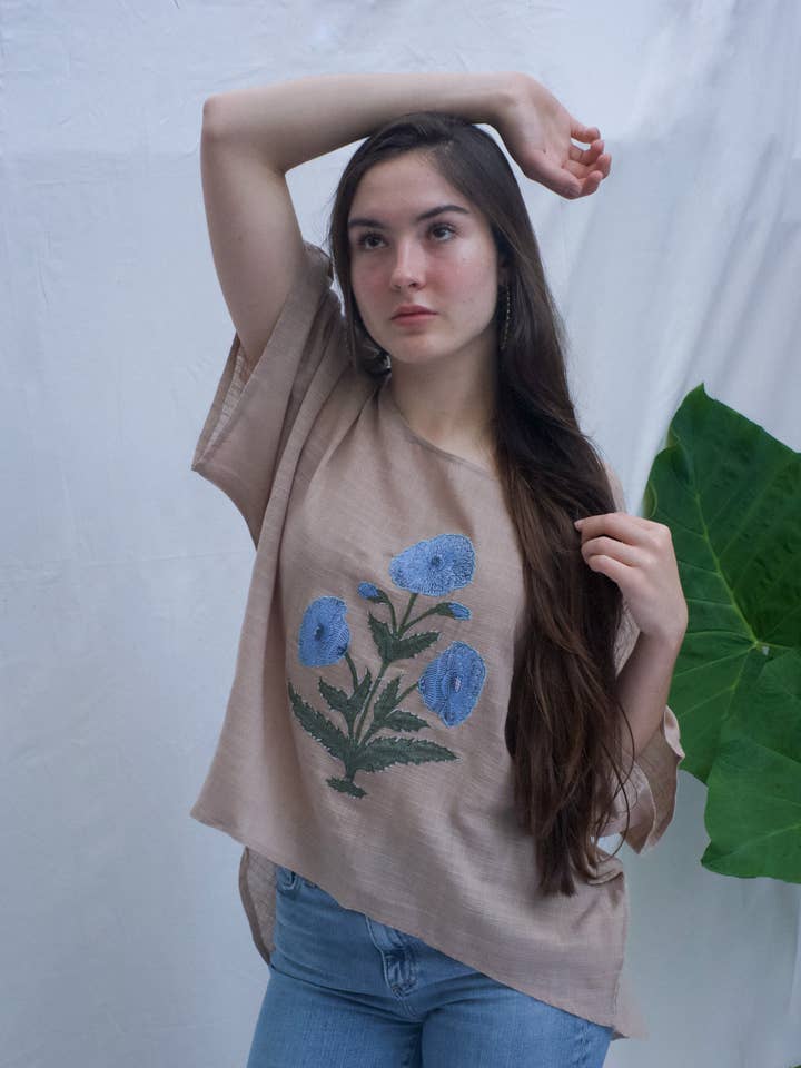 Gauze Cotton Blouse ~ Poppy Ecru for wholesale by Devi Shop