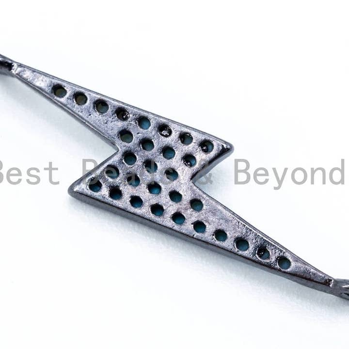 BestBeads&Beyond - Wholesale Individual Charm/Pendant - CZ Turquoise Micro Pave Thunder Lightning bolt Connector Charm, Blue Topaz in Gold, Silver, Black& Silver Finish, 5x25mm,sku#M893