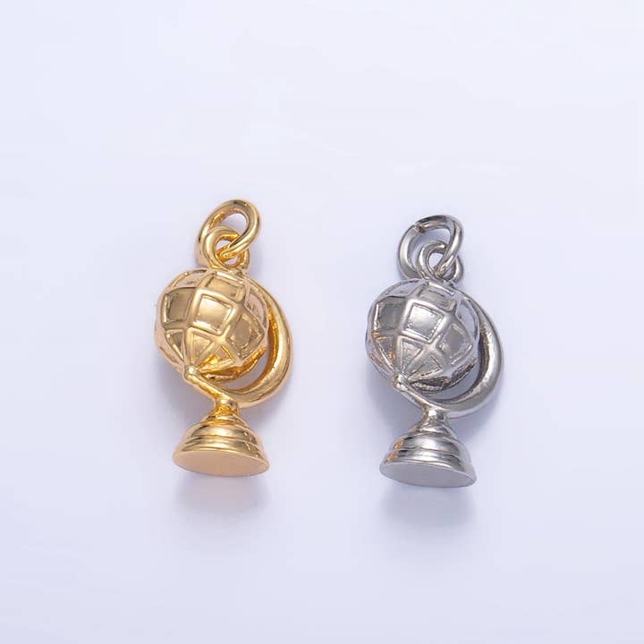 24K Gold Filled Travel World Globe Multidimensional 3D Charm in Gold & Silver | W131 for wholesale by Aim Eternal