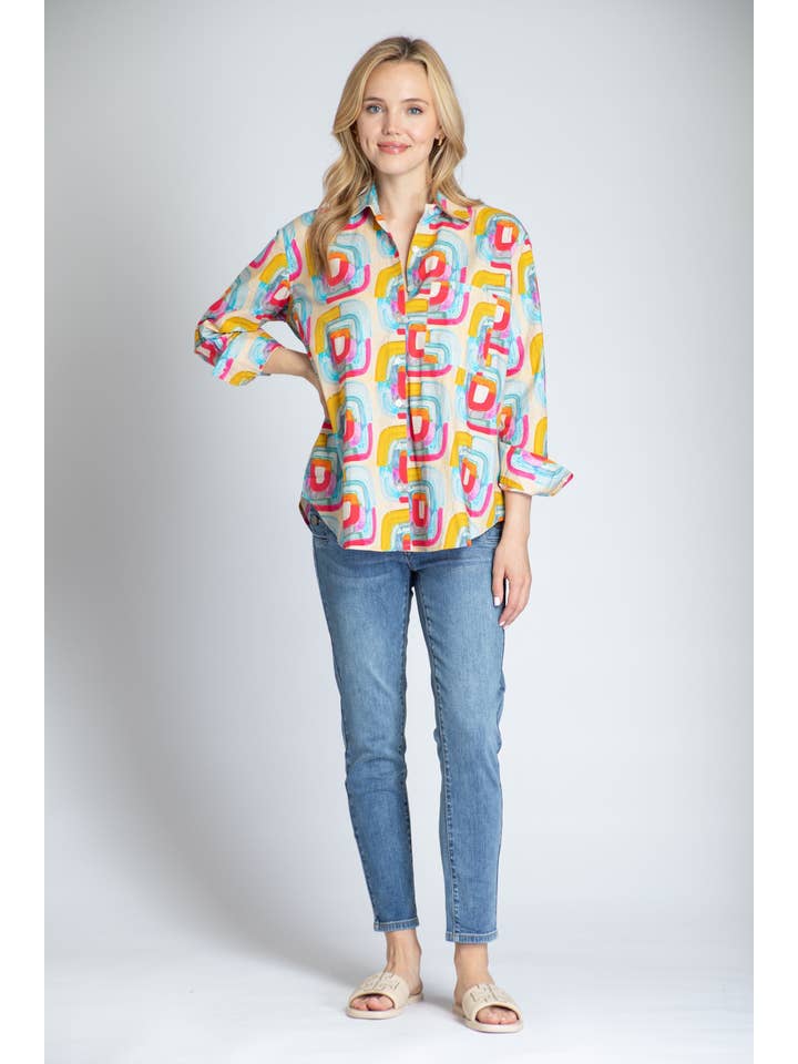 Blocks Of Color Print - Boyfriend Button-up Shirt for wholesale on Faire1