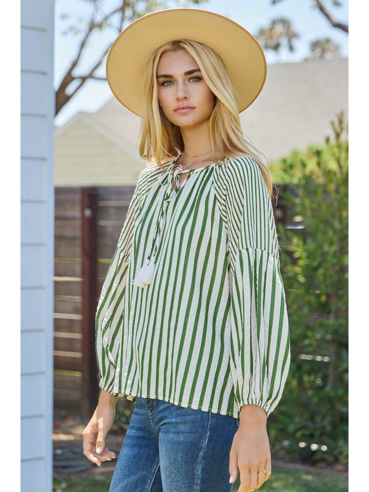 Oddi - Wholesale Blouse - Women's - Plus Textured Multi Stripe Front Neck Tie Blouse