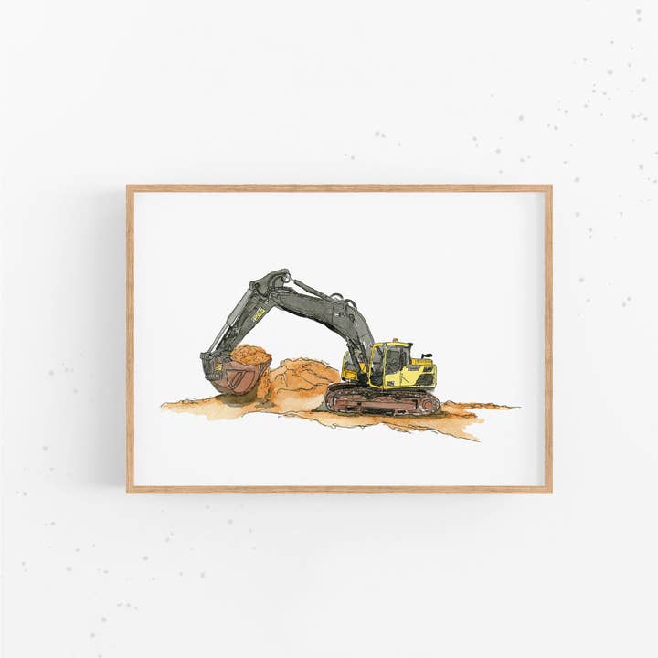 Póster excavadora en obra - ilustración para niños | impresión de vehículo para venta al por mayor de Funkenbunt