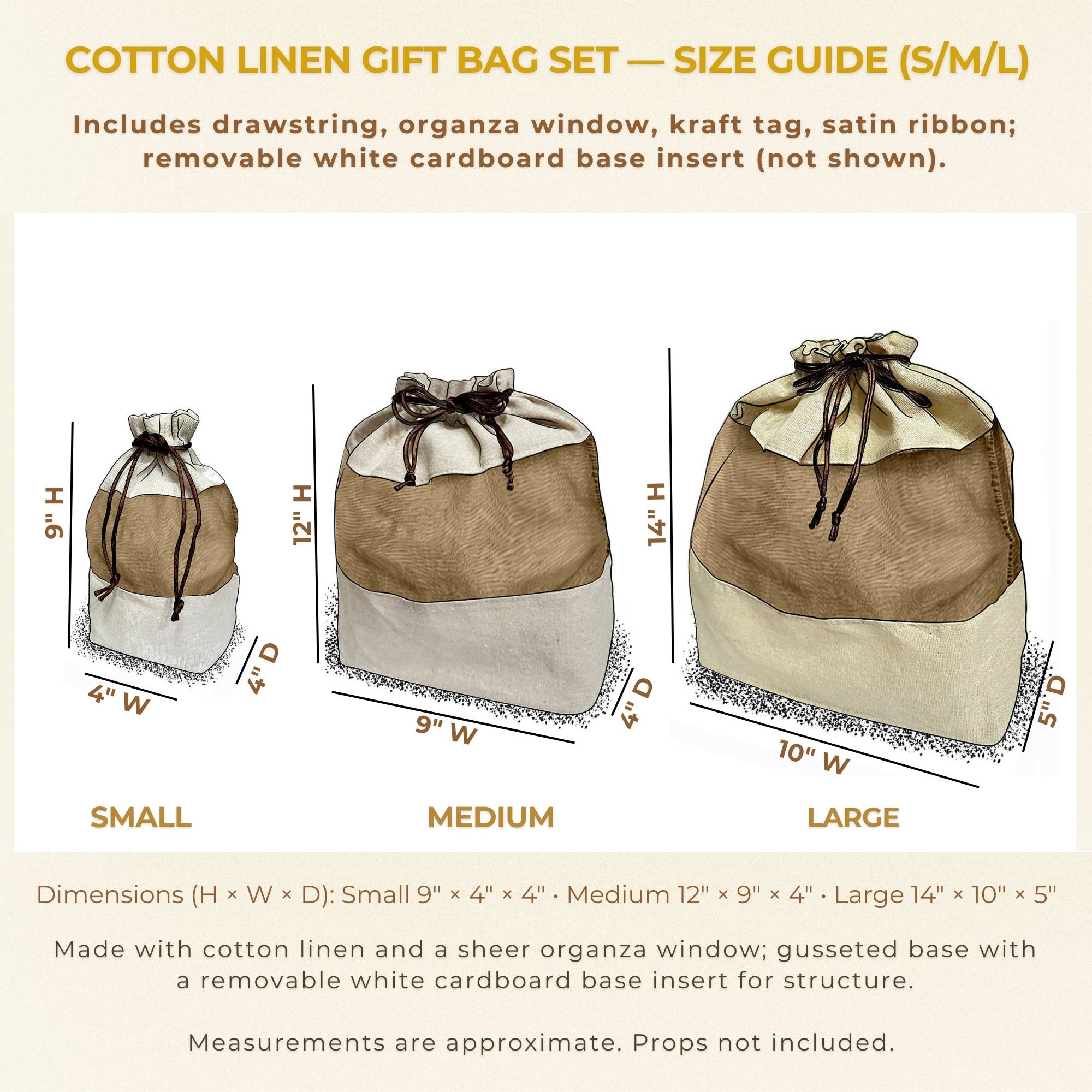Beauty Blisss - Wholesale Gift Bag Set/Pack - Cotton Linen Gift Bags – Singles & 3-Pc Set (S/M/L)4