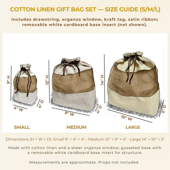 Beauty Blisss - Wholesale Gift Bag Set/Pack - Cotton Linen Gift Bags – Singles & 3-Pc Set (S/M/L)4
