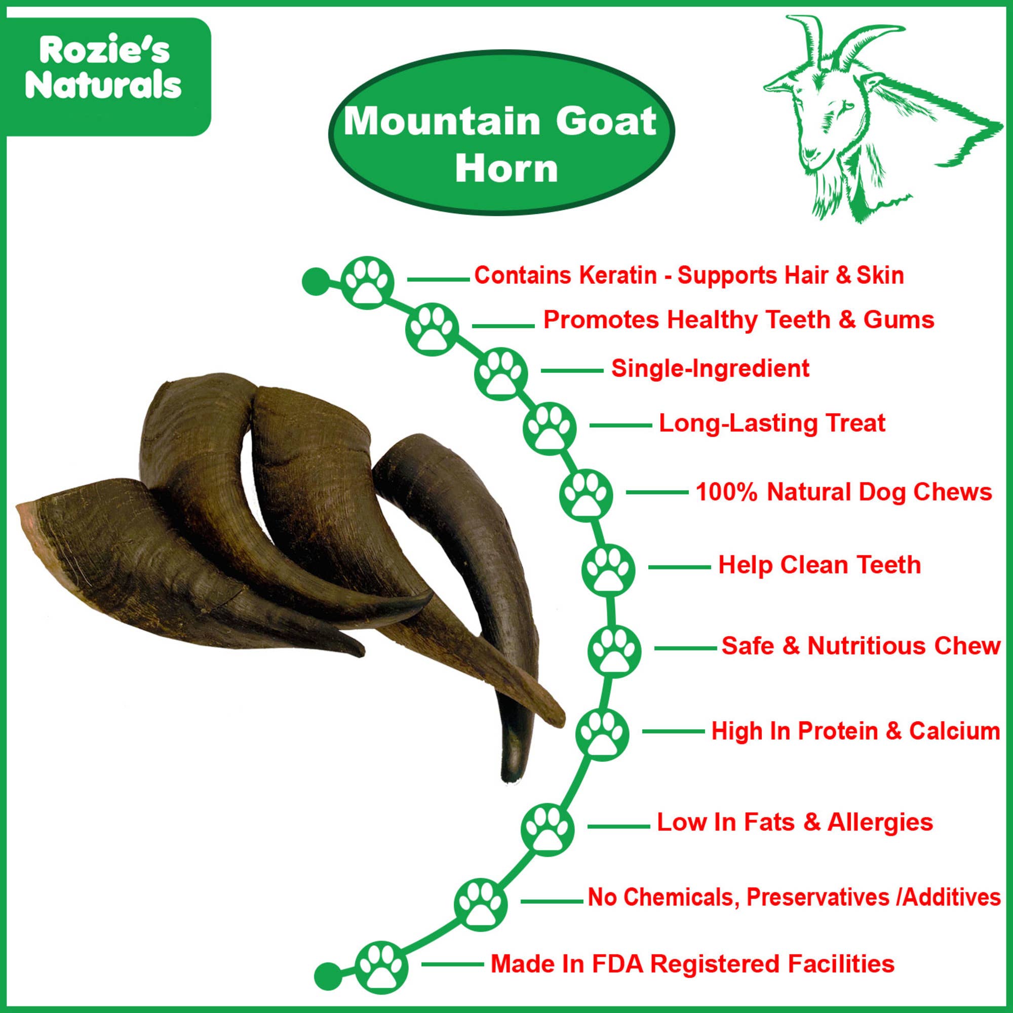 Rozie's Naturals - Wholesale Pet Treats - Dog - MOUNTAIN GOAT HORN-100% Natural Dog Treat & Chews,Grain-Free9