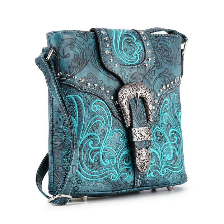Handbag Express - Wholesale Crossbody Bag - Women's - Western Design Decorative Buckle Crossbody Sling