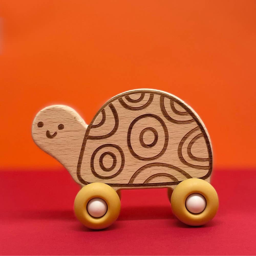 PETIKIDS - Wholesale Wood Toy - Kids - Wooden toy with silicone wheels - Little Turtle0