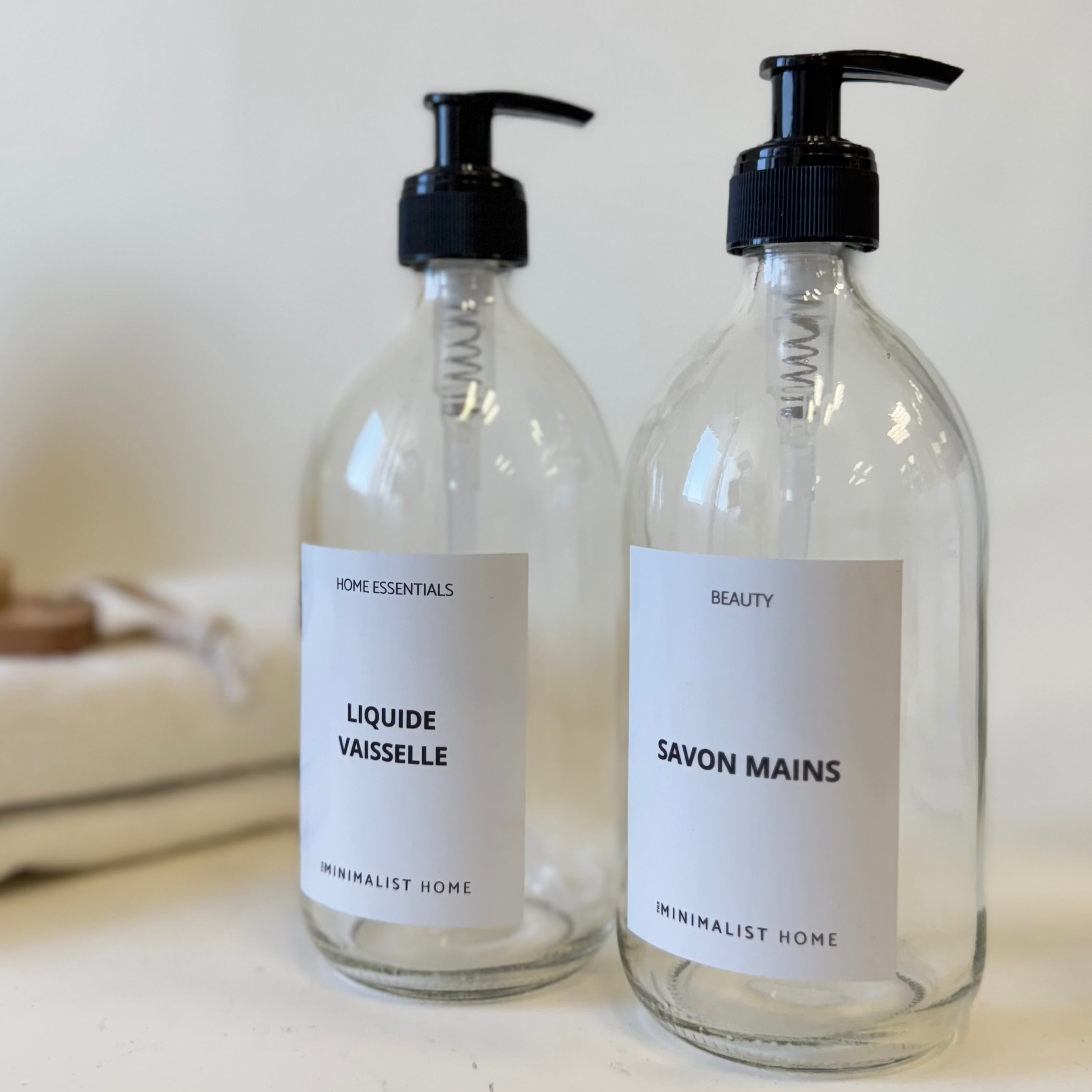 The Minimalist Home - Wholesale Soap Dispenser - Duo of dish soap and hand soap dispensers – Clear glass – 500 ml – Plastic pump (Copy)1