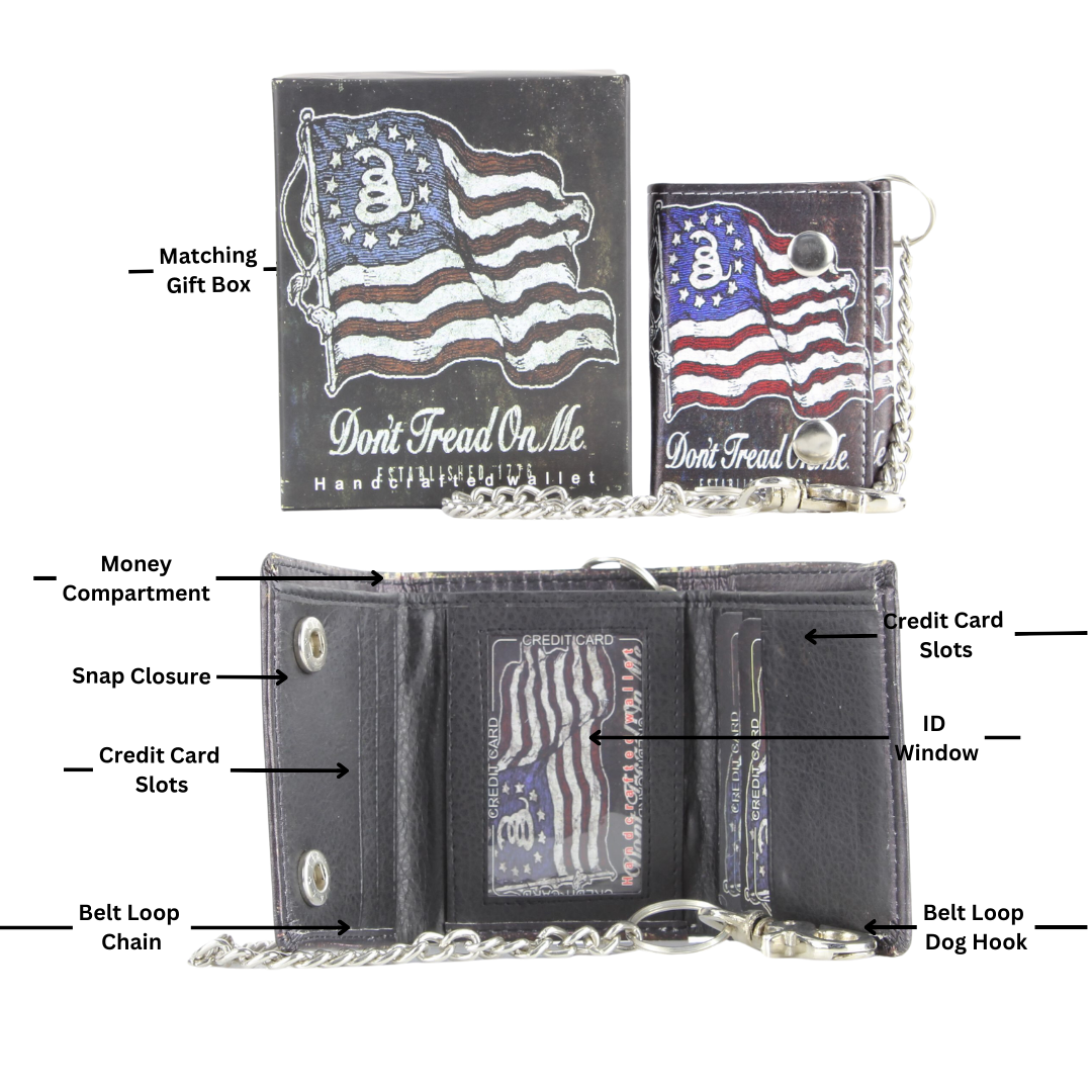 Leather Impressions Inc - Wholesale Wallet - Unisex - Don't Tread On Me Vegan Leather Chain Wallet with Gift Box3