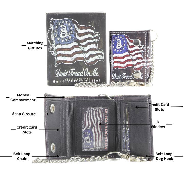 Leather Impressions Inc - Wholesale Wallet - Unisex - Don't Tread On Me Vegan Leather Chain Wallet with Gift Box3