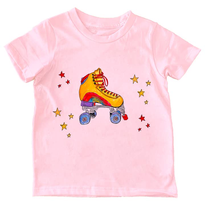 orangeheat - Wholesale Screen Printed T-Shirt - Kids - Roller Skate - Kids Pink Cotton