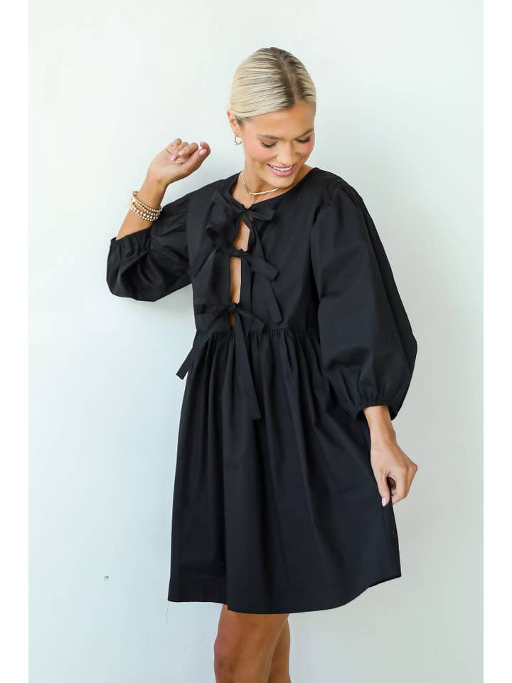 Noir Robe Babydoll Mini Noire à Nœud Définition Mignonne en vente sur Faire0