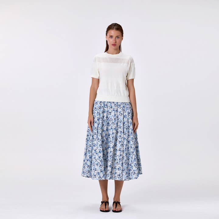 Floral print cotton midi skirt for wholesale by Smart and Joy