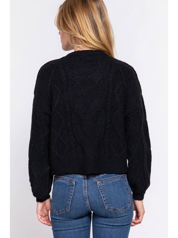 Active Basic | Active USA - Wholesale Knit Sweater - Women's - Long Sleeve Crew Neck Cable Detail Sweater