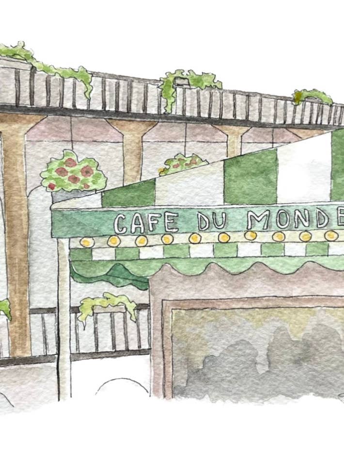 Urban Textured Watercolor Art Print | New Orleans Beignets for wholesale by The Ribbon Studio